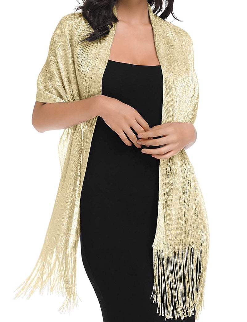 BANETTETA BANETTE Shawls and Wraps for Evening Dresses and Weddings - Gold Shawls and Wraps for Women - Dressy Champagne - Image 3